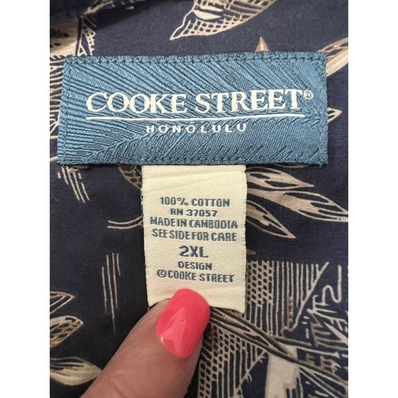 Cooke Street Mens 2XL Aloha Hawaiian Shirt Button Down Blue Tan Excellent Palm - Picture 7 of 7